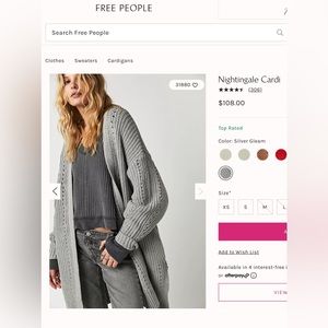 Free People Gray Nightingale Cardigan